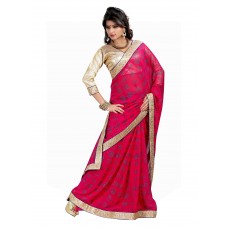 Triveni Impressive Magenta Colored Border Worked Chiffon Saree